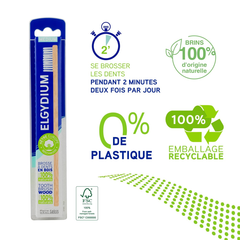 Oral Care ELGYDIUM Brosse à dents Bois Eco conçuemédium Brosse à dents
