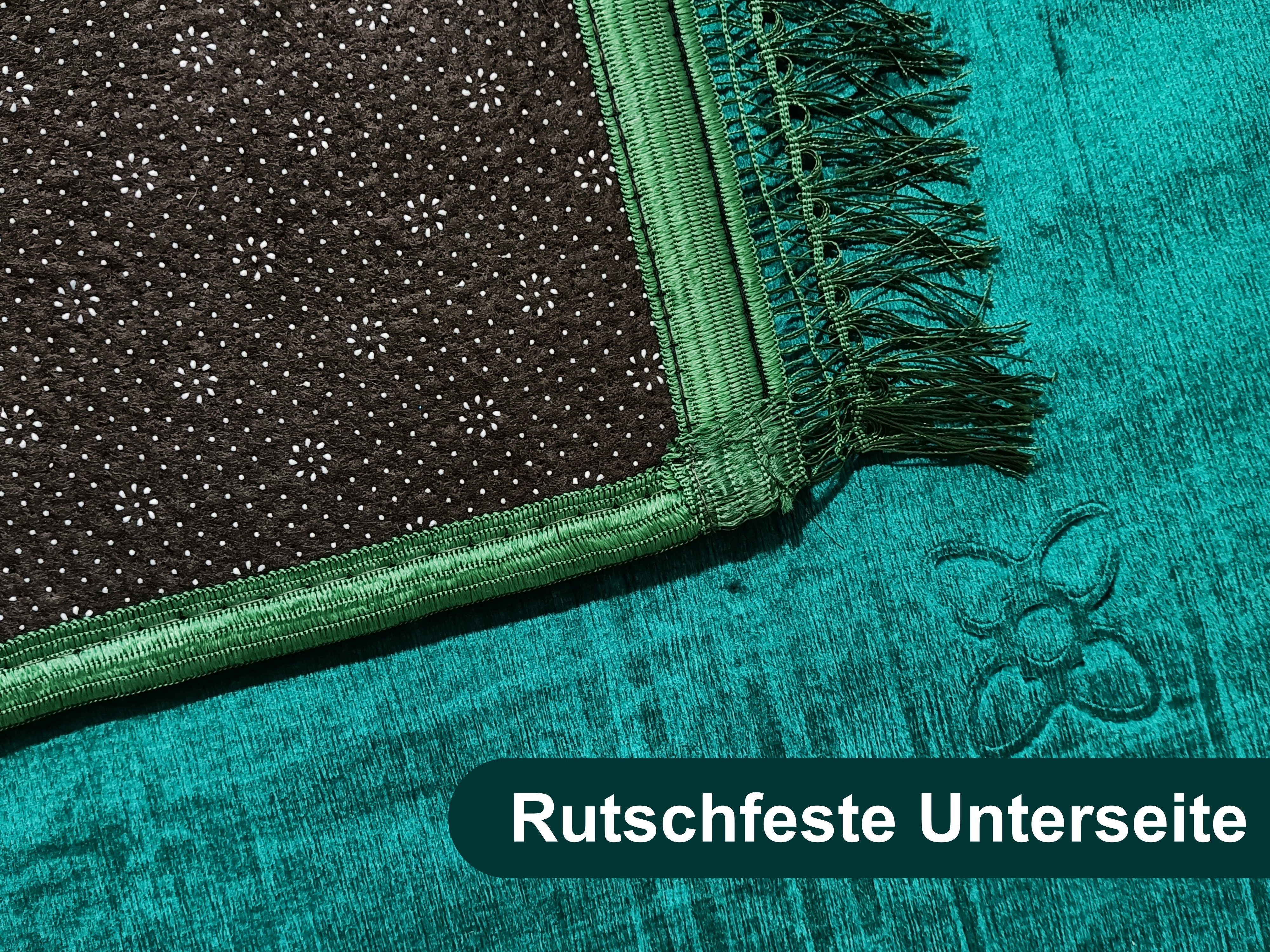Teppich Muslimischer Gebetsteppich EXTRA WEICH, groß Sajadat mit gratis Tesbih, Nurify, 80 x 120 cm, Höhe: 100 mm, Gebetsmatte aus Samt für Muslime, besonders dick, rutschfester Gebetsteppich für Moschee, Zuhause & Unterwegs