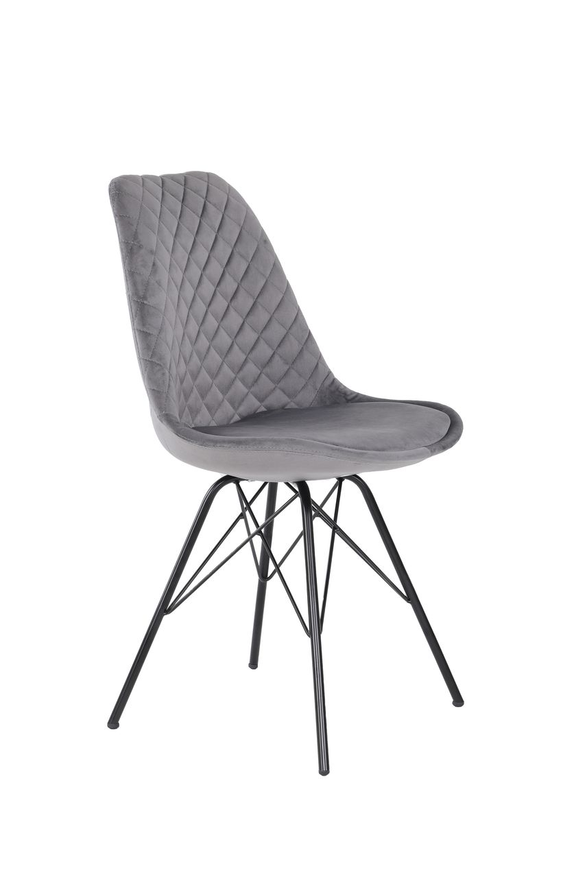 byLiving RICA Stuhl, 2er Set, Metallgestell schwarz pulverbeschichtet, Samtbezug grau