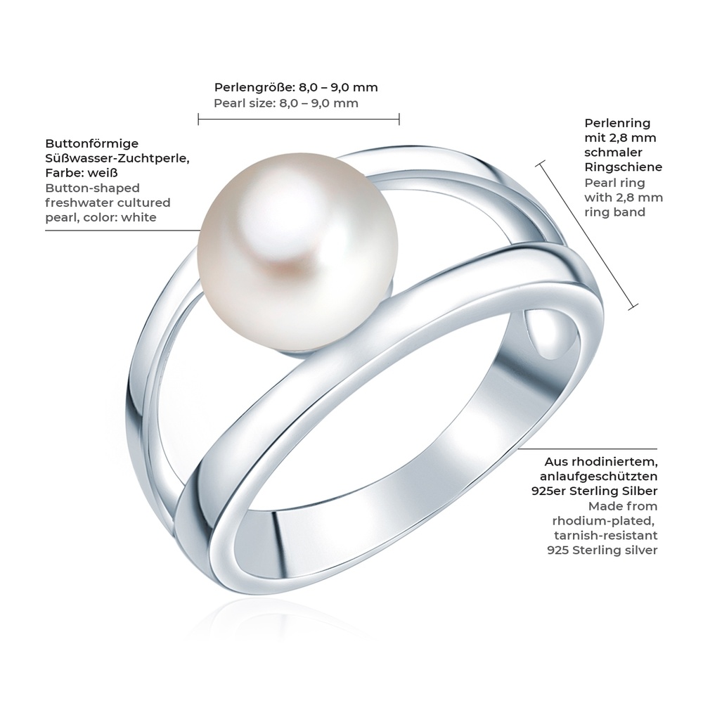 Valero Pearls Bague Argent sterling Perle de culture d'eau douce en Argent Bague