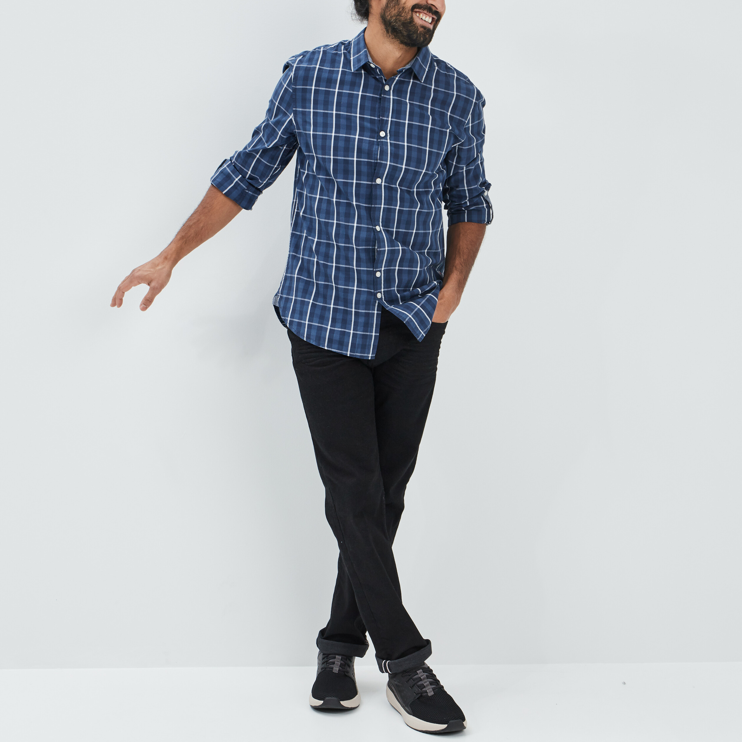 Chemise droite manches 3 4 bleu homme | La Halle