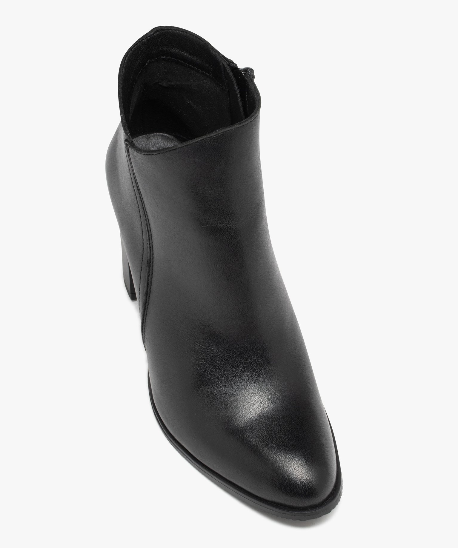Boots femme à talon haut dessus en cuir uni - Taneo noir | GEMO