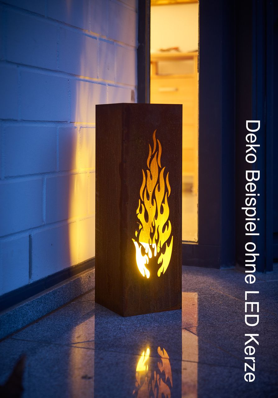 Weles Feuersäule,16 x 16 x 50 cm Design Flammen, Edelrost