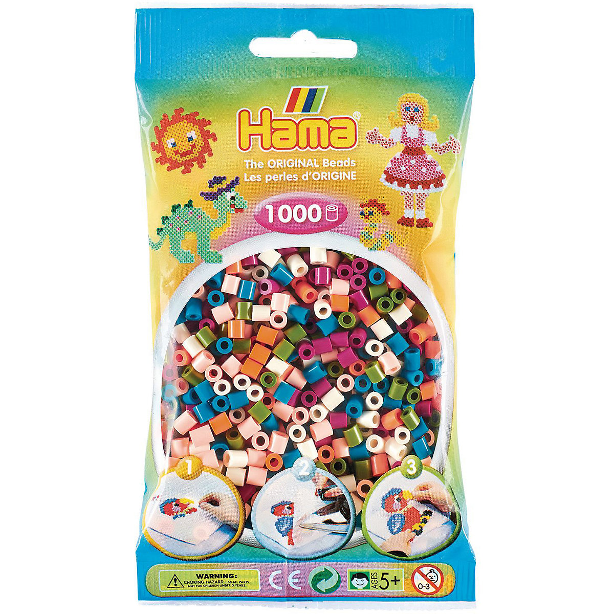 HAMA 207-58 Beutel midi-Perlen, 1.000 Stück, 6-Farben-Mix
