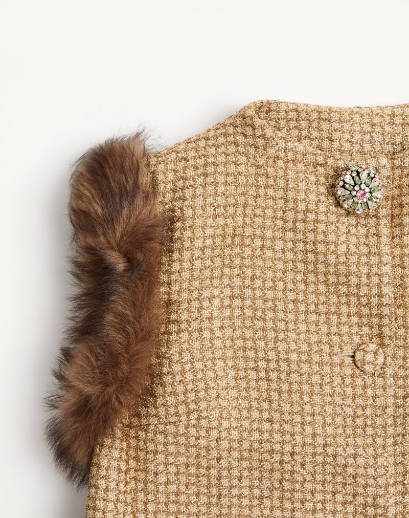 Lurex Canestrello tweed vest met details van schapenvacht.