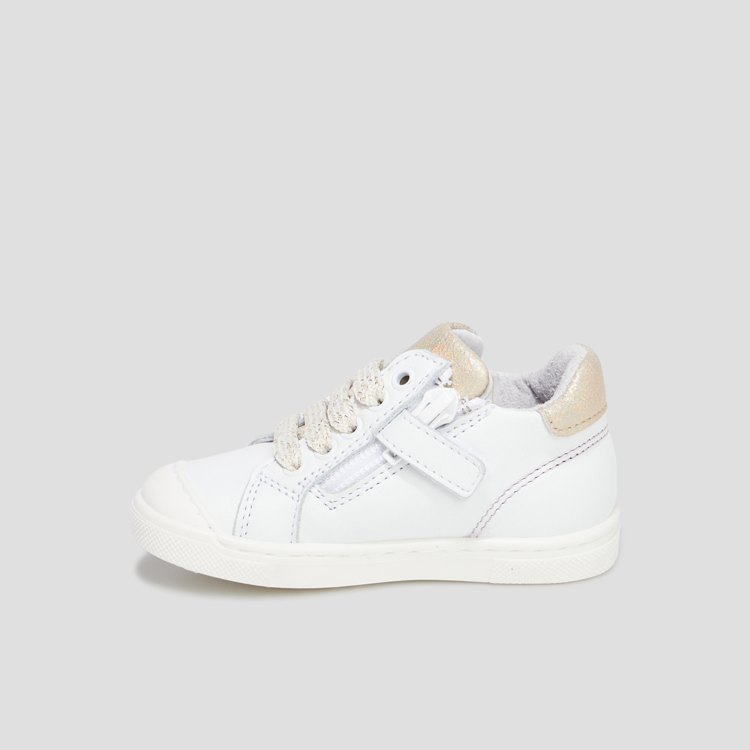 Bottillons zippés en cuir blanc bébé fille | La Halle