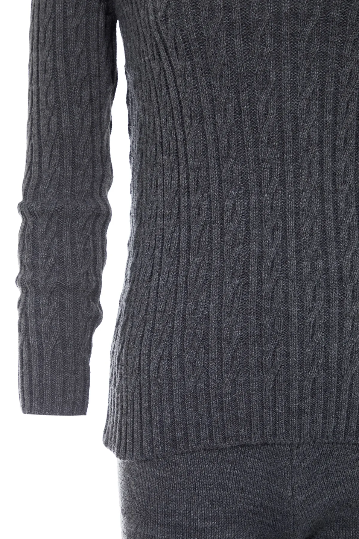Trendyol Collection  Anthrazitfarbenes Strickoberteil und -unterteil mit Zopfmuster TWOAW23AU00024
