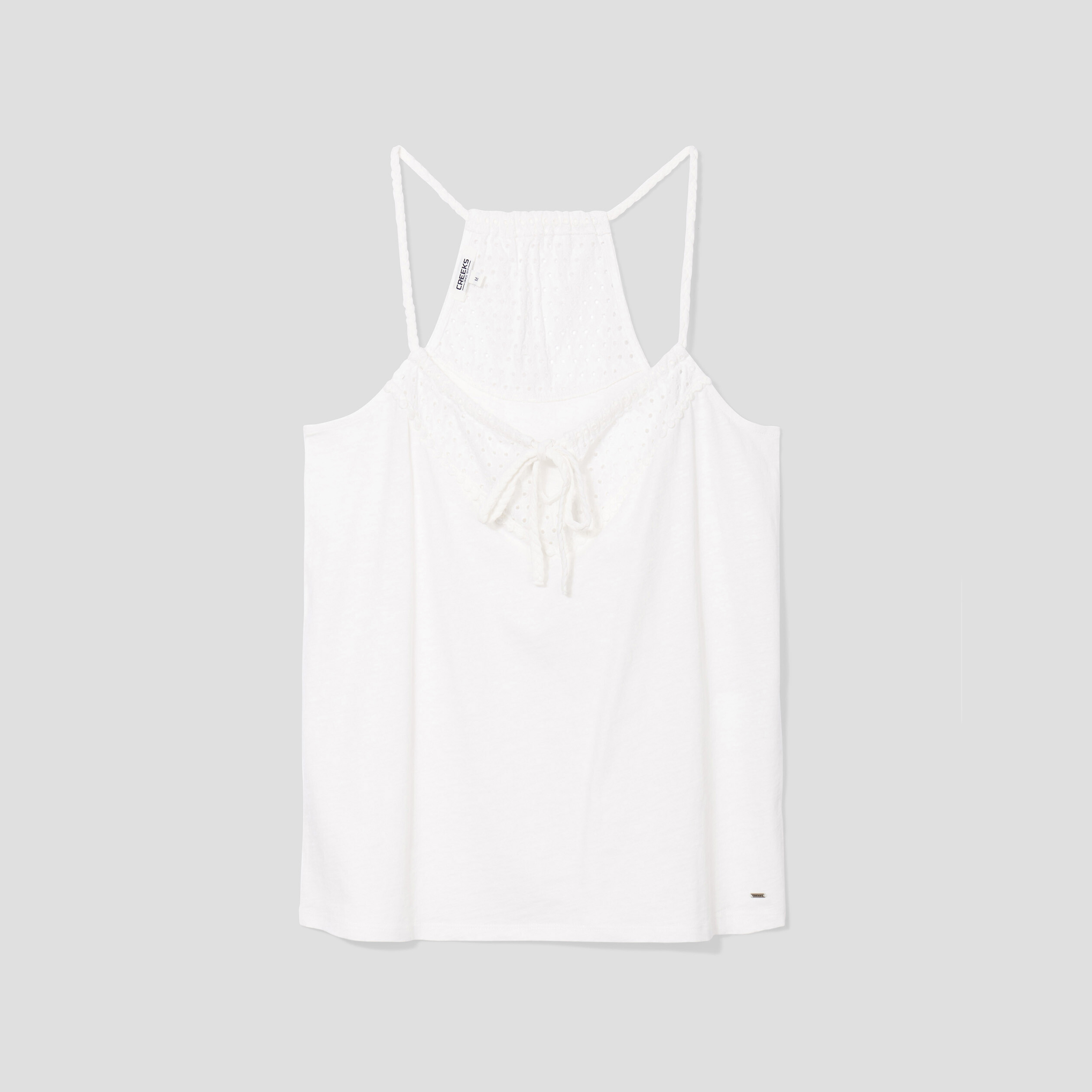 Débardeur broderie anglaise et cordons blanc femme | La Halle