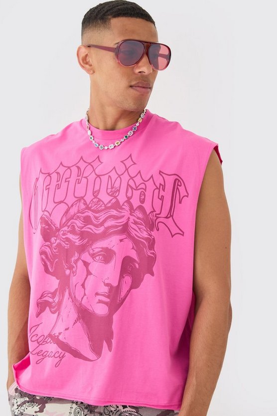 Kastiges Oversize Tanktop mit rohem Saum und Renaissance Print