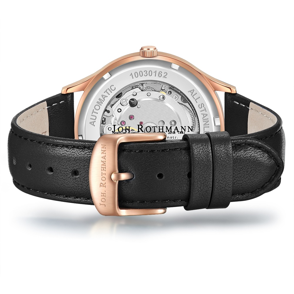 Joh. Rothmann Montre automatique Leopold en Or rose Cuir véritable en Noir Montre