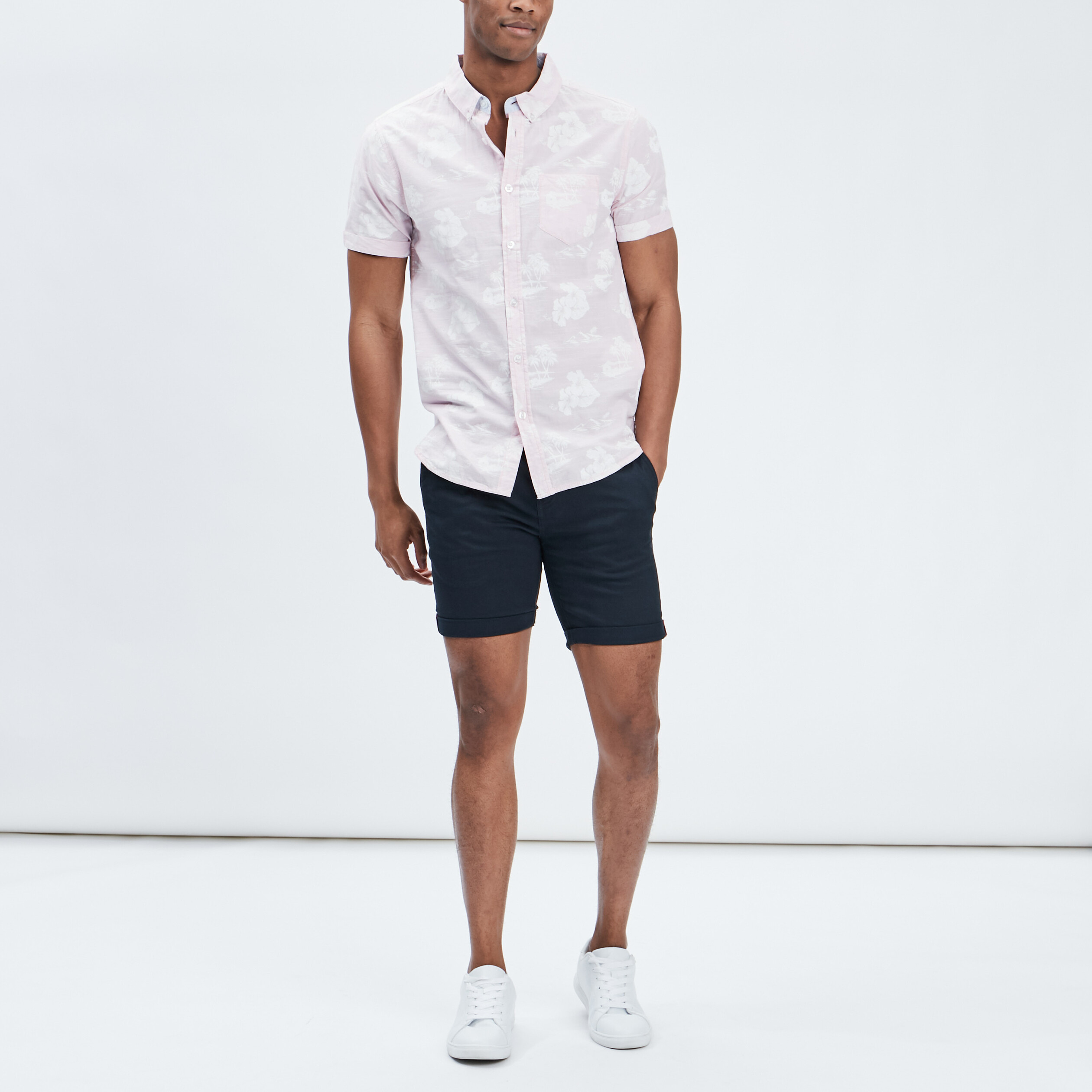Bermuda droit coton ourlets retroussés bleu marine homme | La Halle