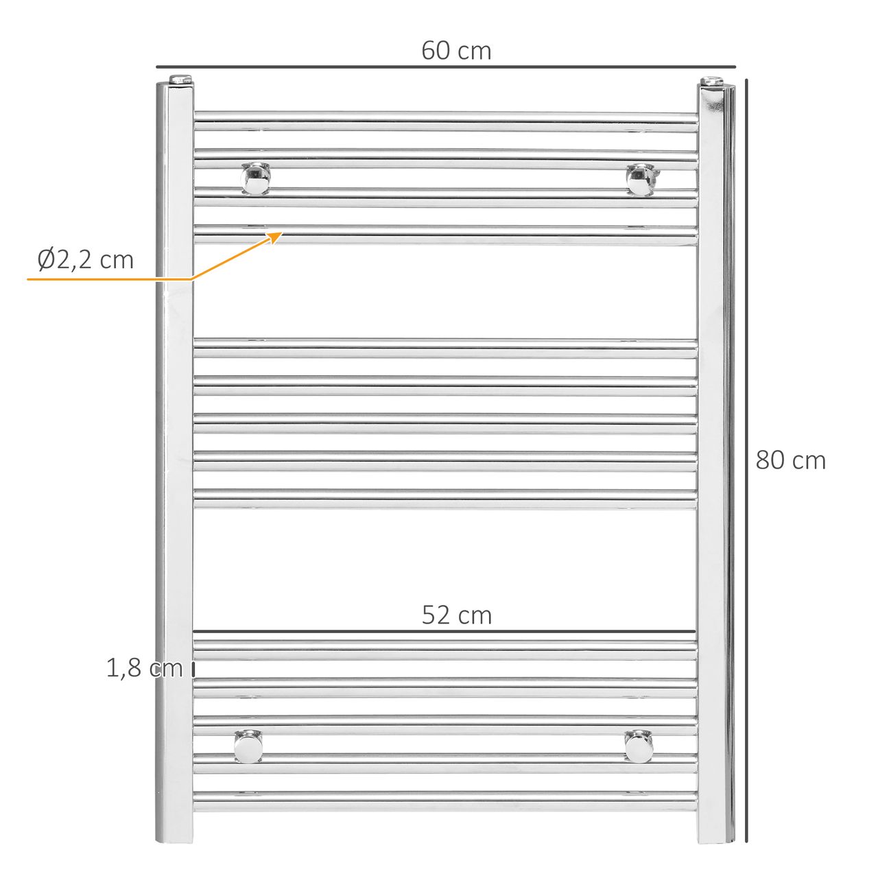 HOMCOM Handtuchheizkörper hydronische Handtuchwärmer Handtuchtrockner Badheizkörper 14 Heizstäbe Heizkörper für Badezimmer Wandmontage Kohlenstoffstahl Silber 600 x 800 mm