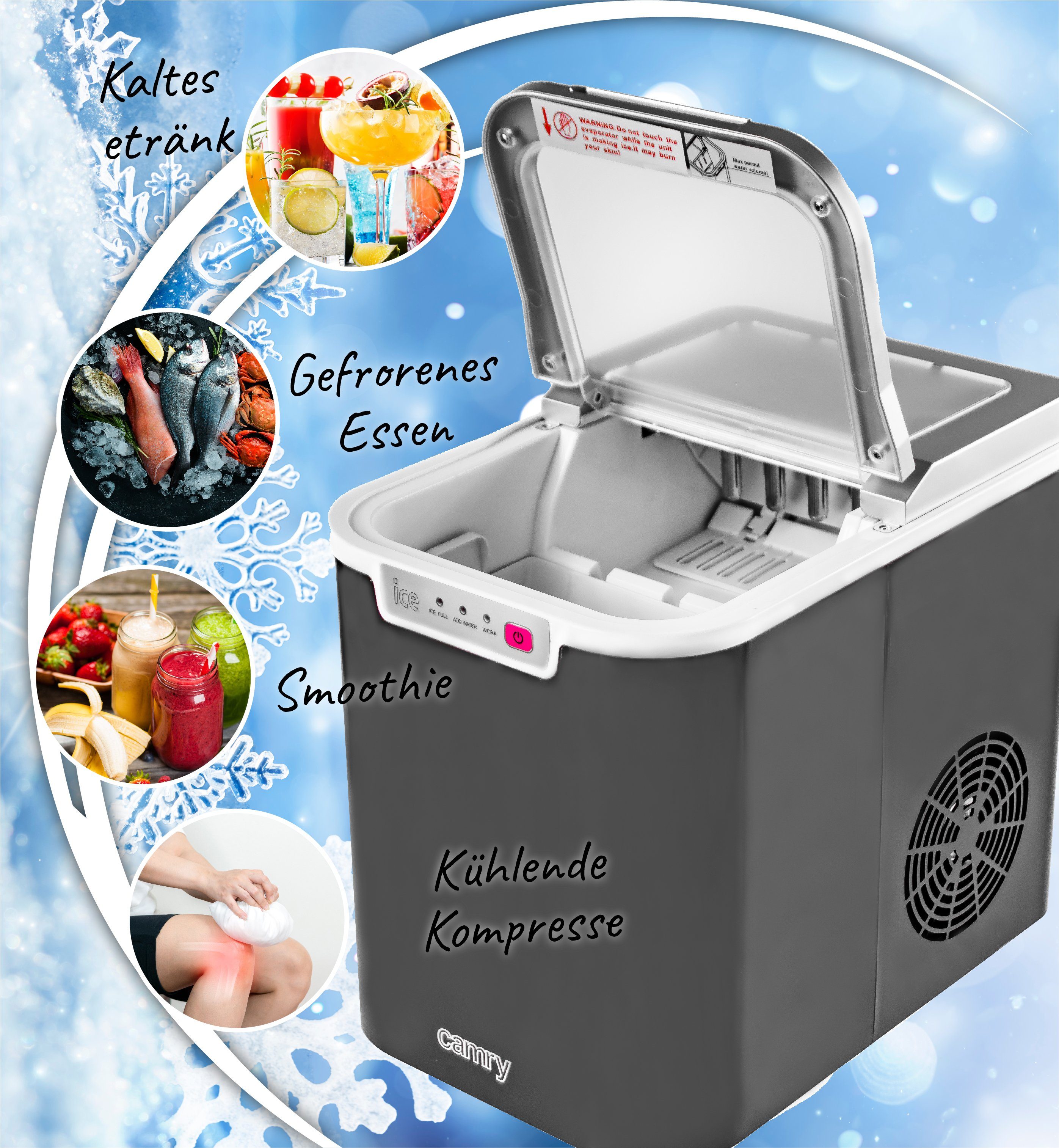 JUNG Elektrischer Eiswürfelbereiter CAMRY CR8073 Eiswürfelmaschine klein Eiswürfel Eiwürfelbereiter, 2,2 Fassung Wasser Eismaschine Würfel Kompressor Eis Maschine Automat