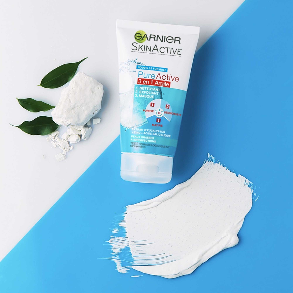 garnier SkinActive Pure Active Nettoyant 3 en 1 Argile