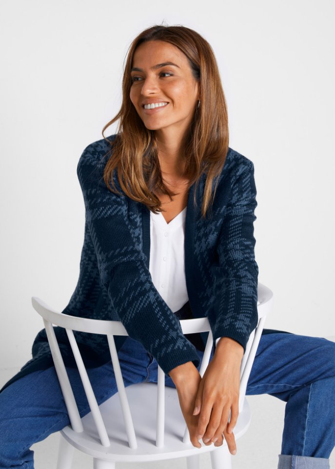 Karierte Strickjacke mit Taschen