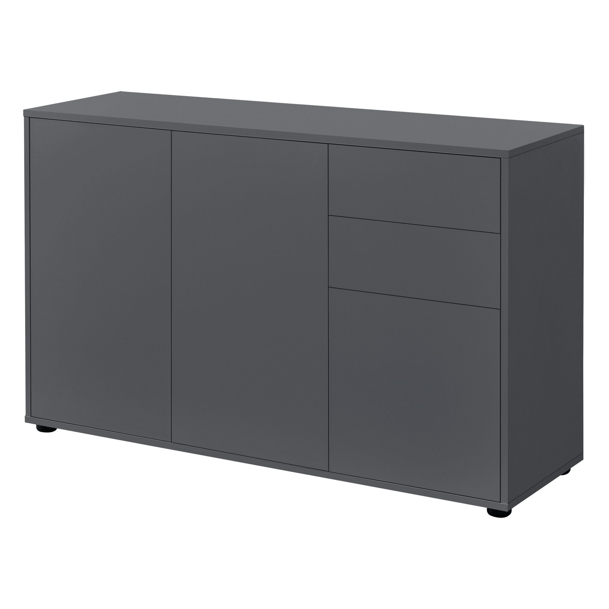 en.casa Sideboard, Paarl Kommode Schubladenschrank mit 3 Türen dunkelgrau matt