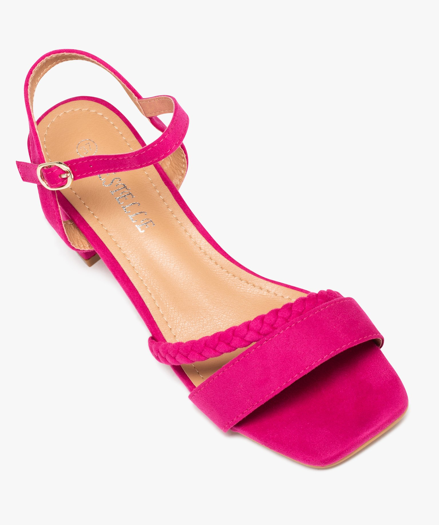 Sandales femme unies en suédine à talon carré rose | GEMO