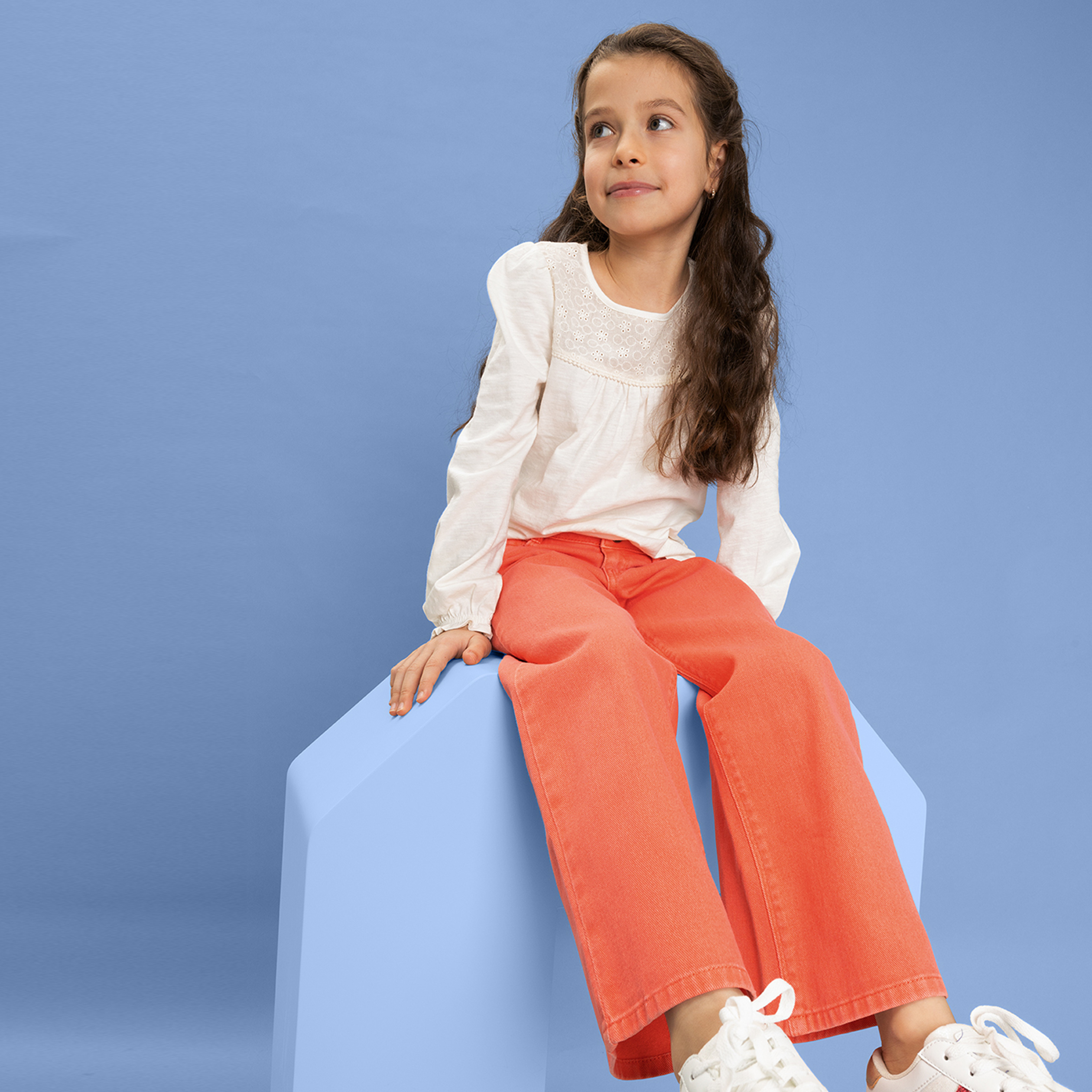 Pantalon wide leg Creeks rose corail fille | La Halle