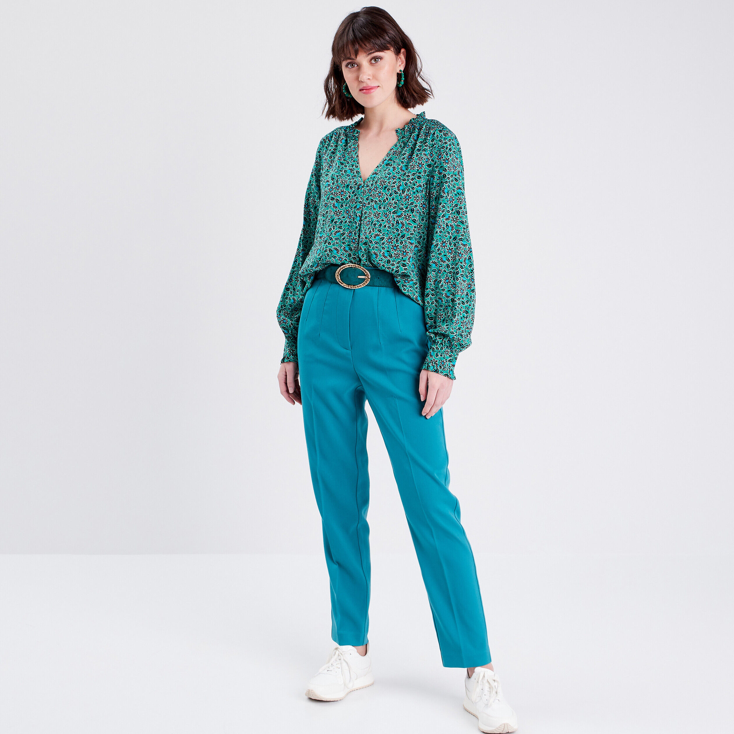 Blouse manches longues vert femme | Cache Cache
