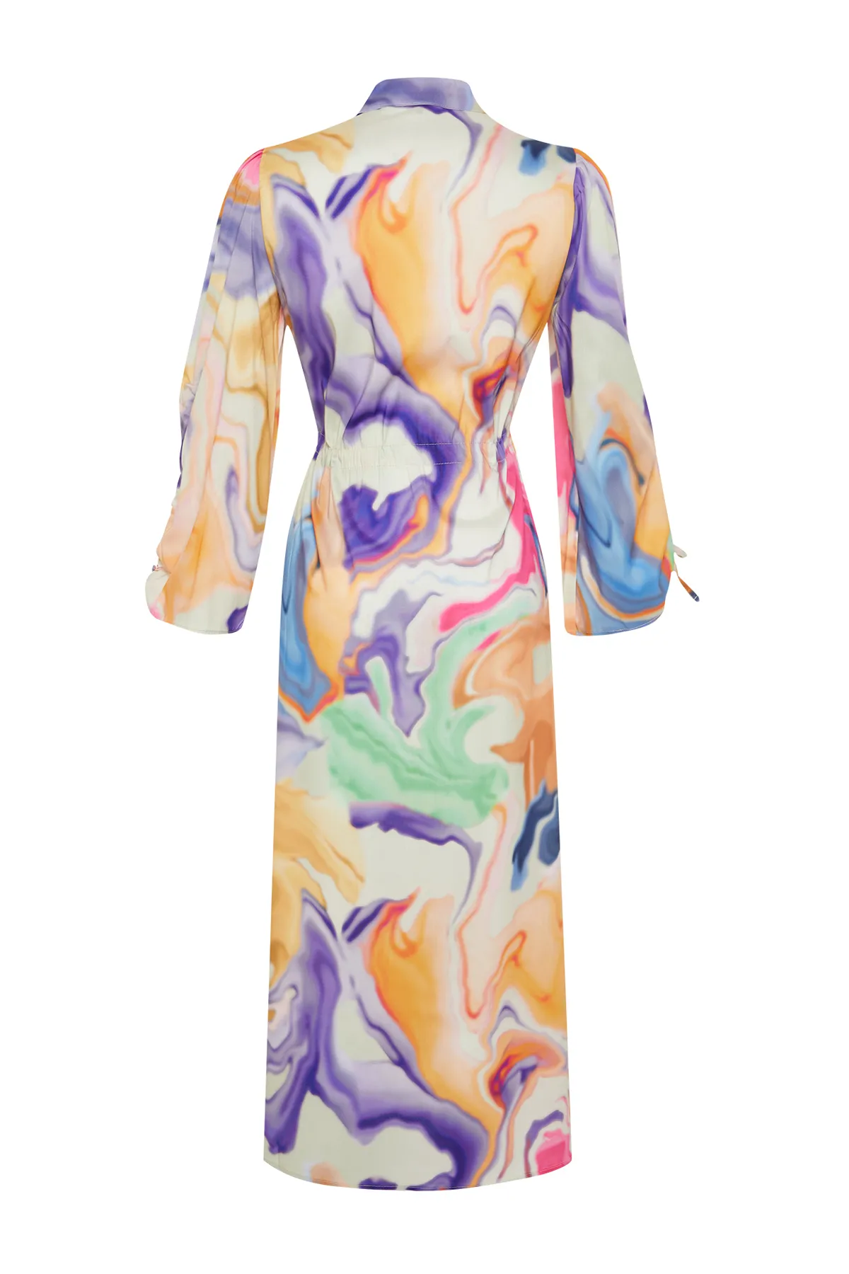 Trendyol Modest  Mehrfarbiges, vergrößerbares Kragen-Kordelzug-Gerafftes, detailliertes abstraktes Webkleid TCTSS24EB00103