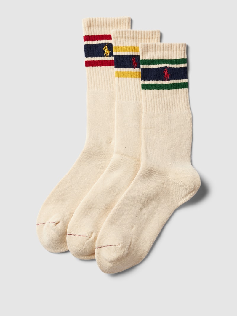 Socken mit Label-Stitching im 3er-Pack in ecru