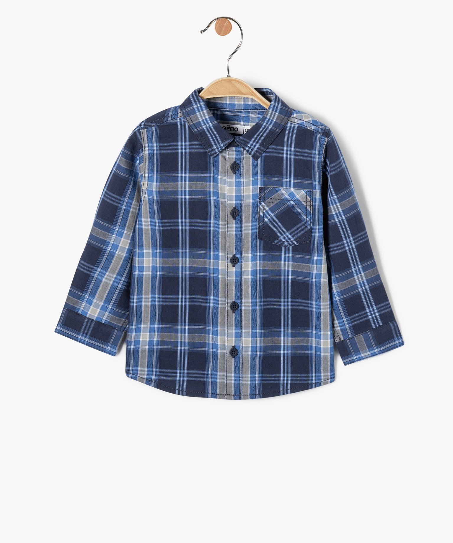 Chemise bébé Garçon à carreaux à manches longues bleu | GEMO