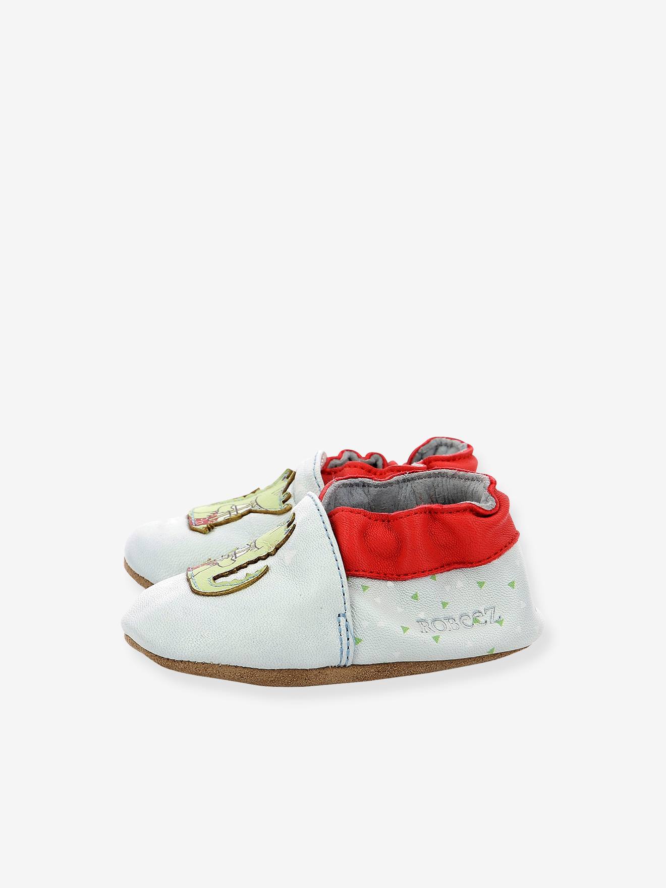 Chaussons cuir souple bébé Relax Croco ROBEEZ© bleu ciel