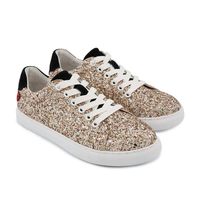 Baskets en cuir Simone glitter or rose