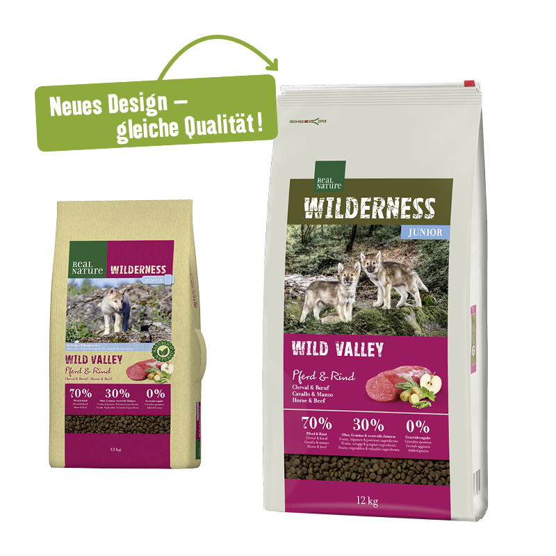 REAL NATURE Hundetrockenfutter REAL NATURE WILDERNESS Junior Wild Valley Pferd & Rind 12 kg