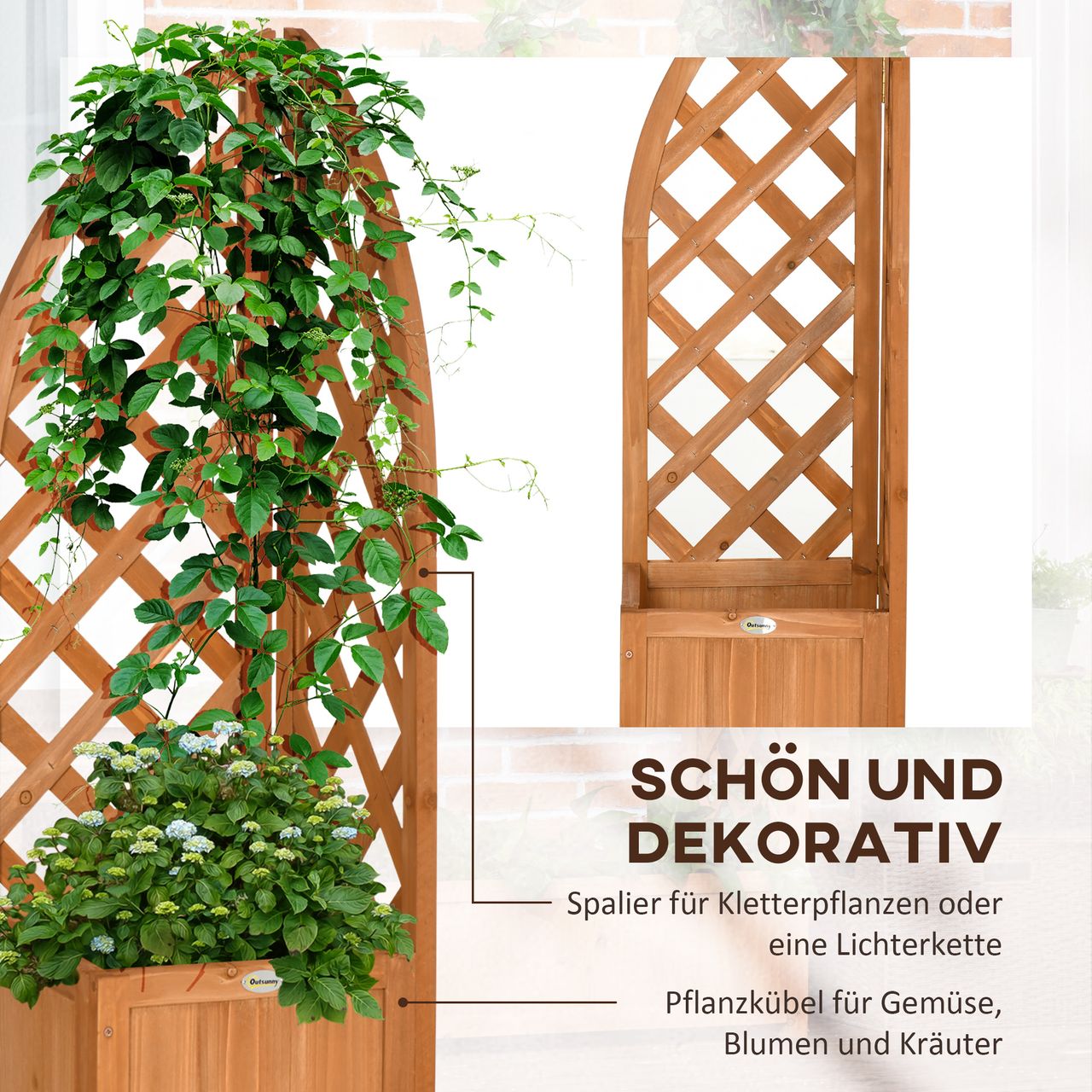 Outsunny Hochbeet mit Rankhilfe, Blumenkasten, Blumenkübel, Pflanzkübel Braun