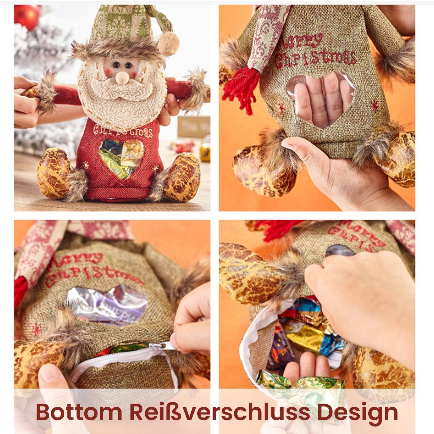 TOPMELON Aufbewahrungstasche 3-St Weihnachts-Leckerli-Beutel Apfeltüten