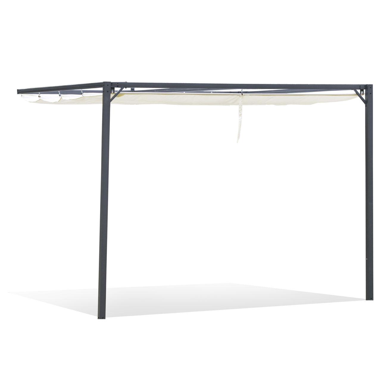 Outsunny Pergola 3 x 3 m mit Stoffdach wetterfest Wand Anbau Polyester Creme