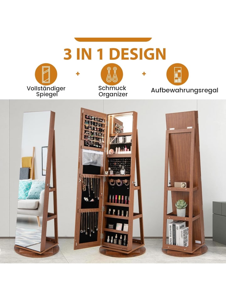 COSTWAY Schmuckschrank 3 in 1 drehbar in Hellbraun günstig kaufen onesize
