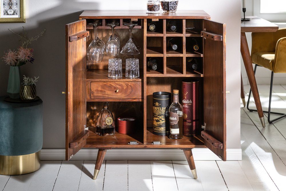 riess-ambiente Barschrank MYSTIC LIVING 75cm braun / gold (Einzelartikel, 1-St) Wohnzimmer· Massivholz · Retro · Akazie