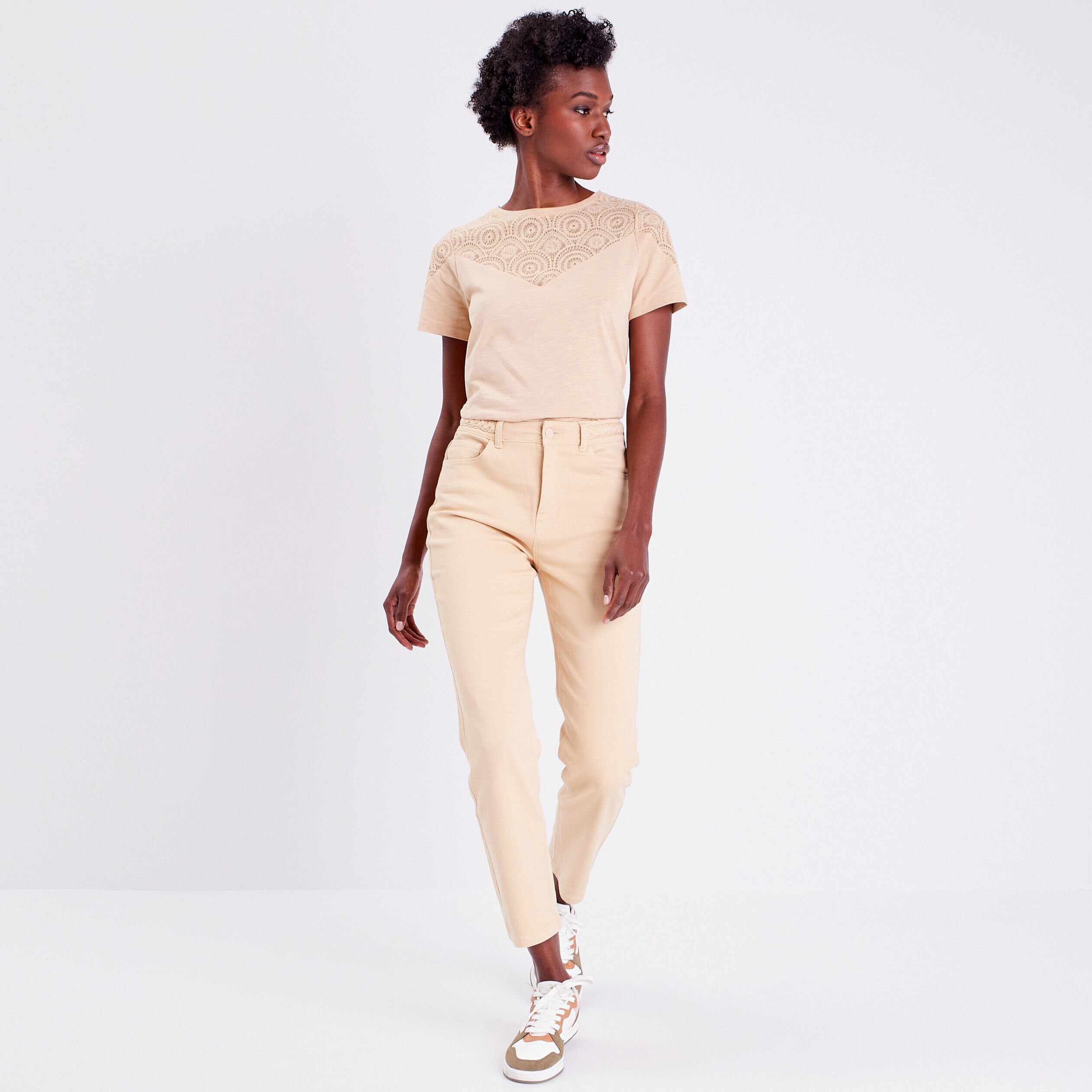 Jeans regular détails tressés sable femme | Cache Cache