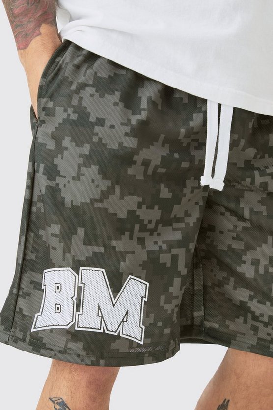Mesh Basketball-Shorts mit Bm Camouflage Print