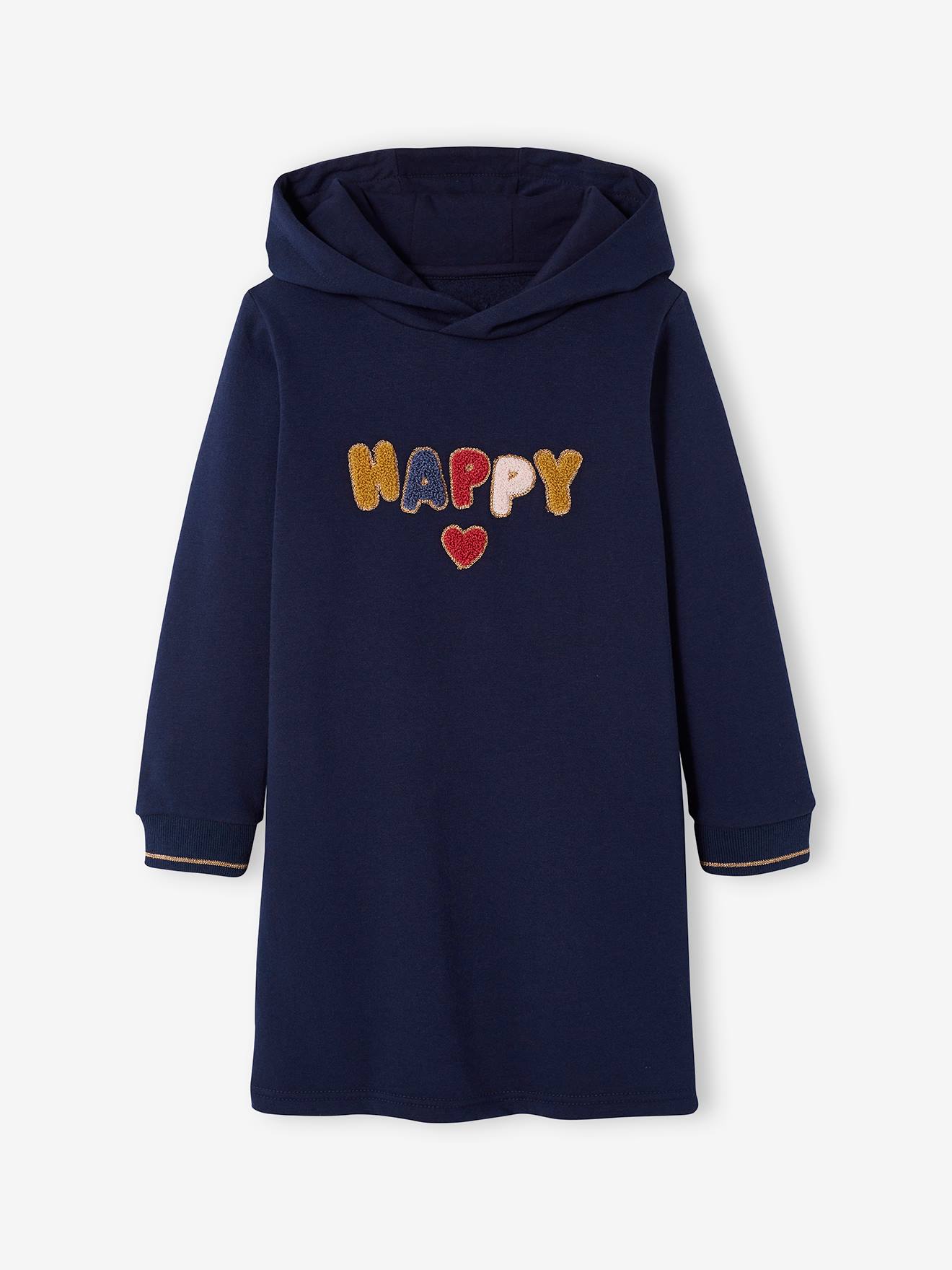 Robe à capuche en molleton fille détails fantaisie vert