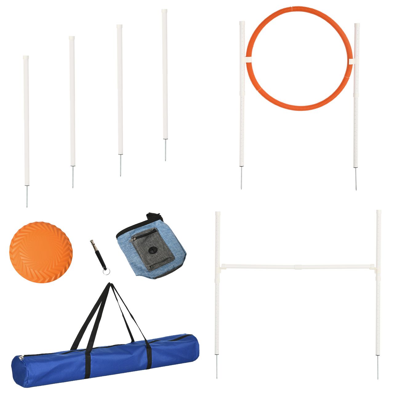 PawHut Agility Set Hunde, 5er-Set Hundetraining Steckhürdenset mit Tragetasche