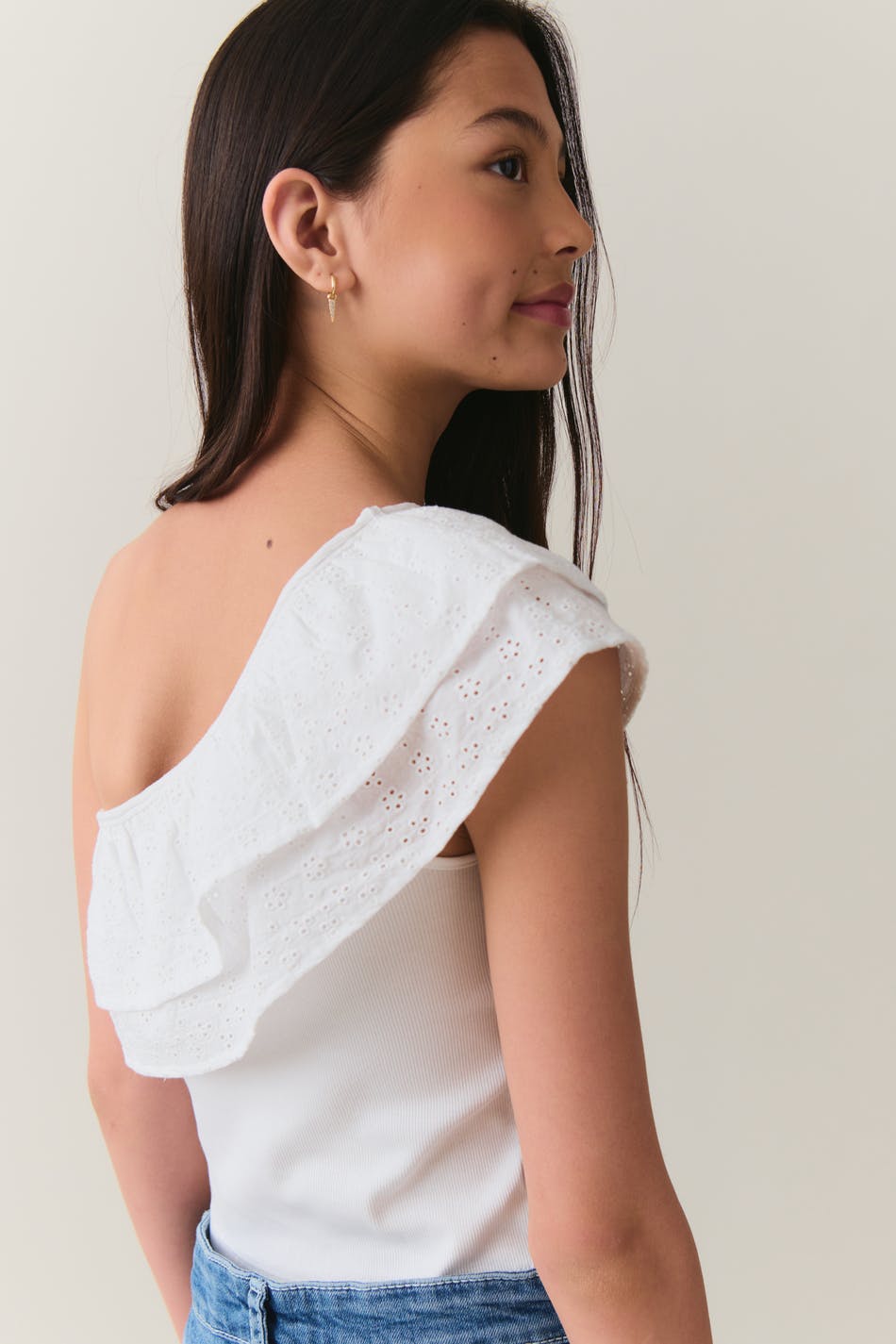 Y one shoulder frill top