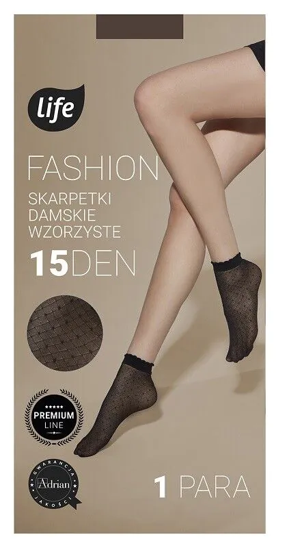 Ženske čarape Life s uzorkom dijamanata i tačkica, 15 denier, univerzalna veličina, crne