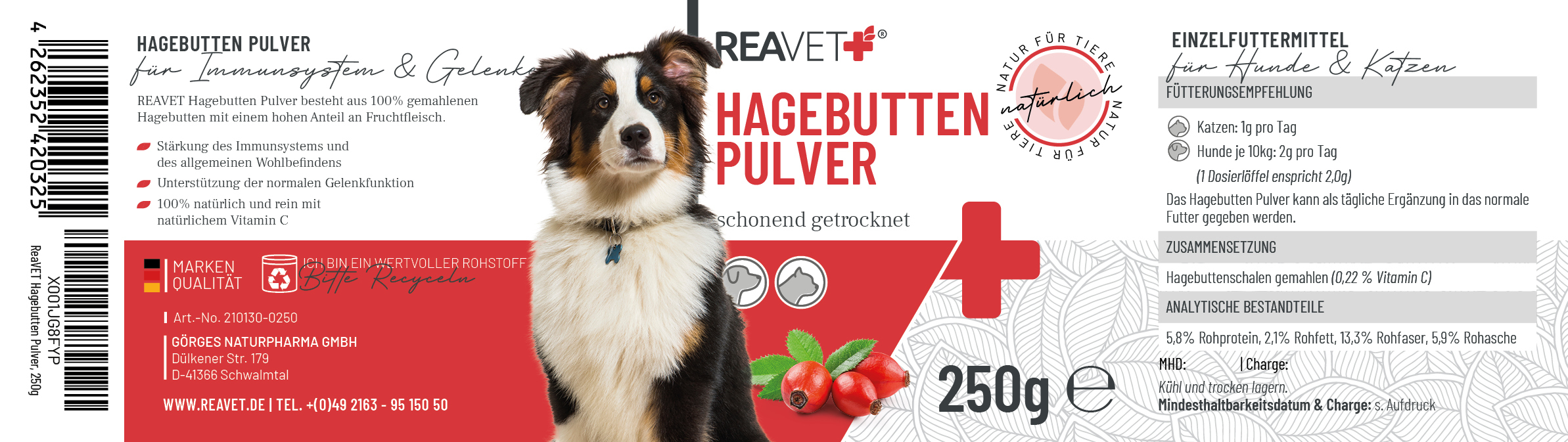 REAVET Ergänzungsfutter & Aufzucht REAVET Hagebuttenpulver 250g
