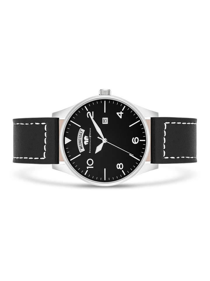 Rhodenwald & Söhne Herren Chronograph silber Echtleder schwarz in schwarz günstig kaufen 24 cm