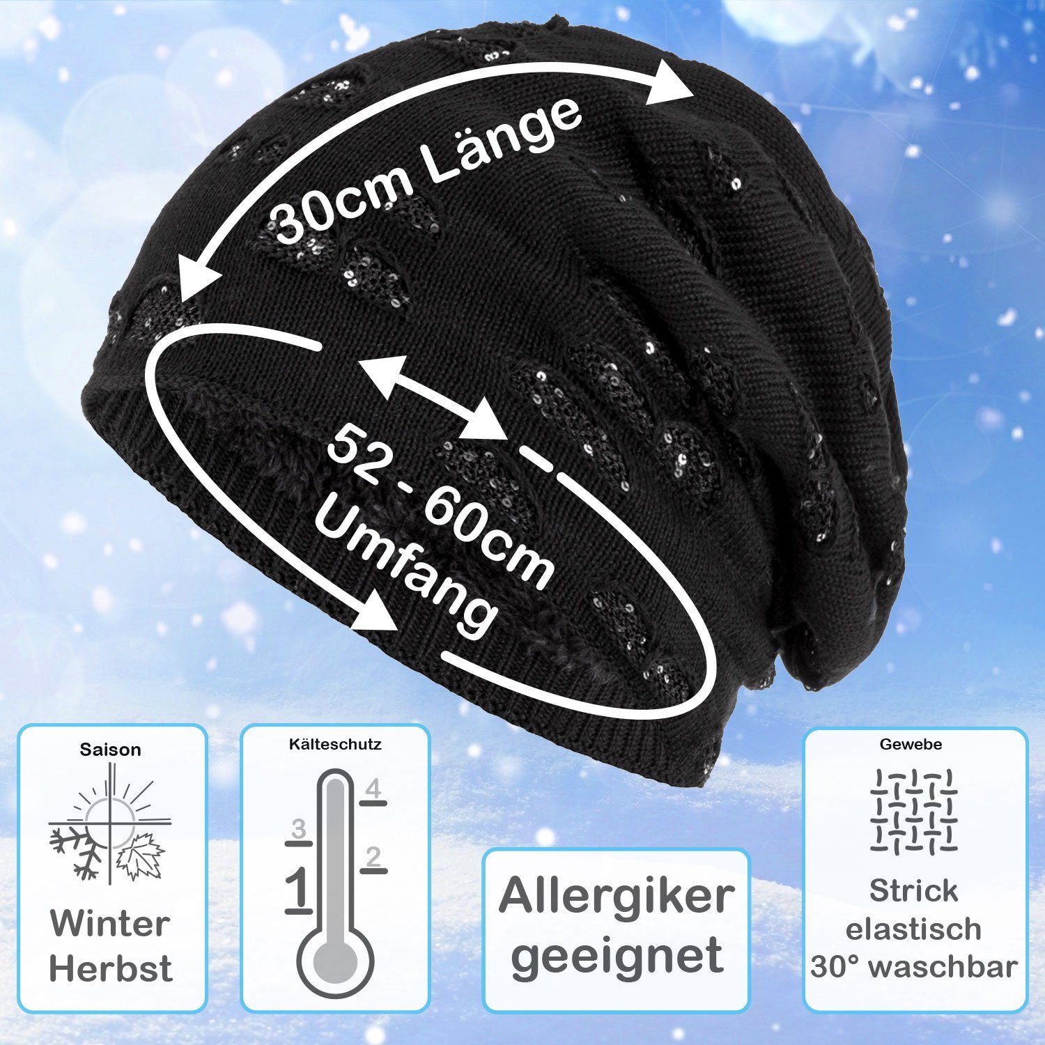 compagno Strickmütze (1-St) Gefütterte Damen Mütze Wintermütze Pailletten Damenmütze Beanie Haube