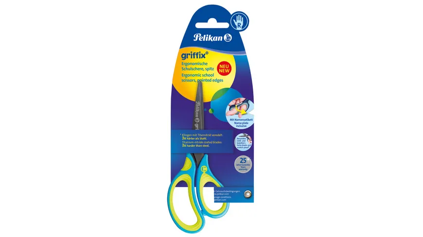 Pelikan griffix Schulschere Neon Fresh Blue spitz für Rechtshänder