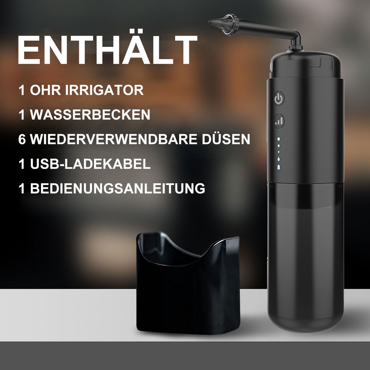 flowgoer Ohrenreiniger Elektrischer Ohrenschmalzreiniger mit 4 Druckeinstellungen, für Zuhause, 5 austauschbare Aufsätze, effektive Ohrenreinigung