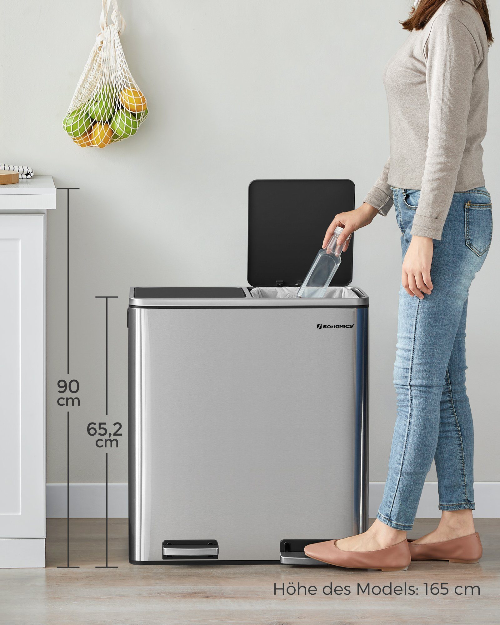 SONGMICS Mülleimer Mülltrennsystem, mit 2 Fächern, 2 x 30 L, Küche