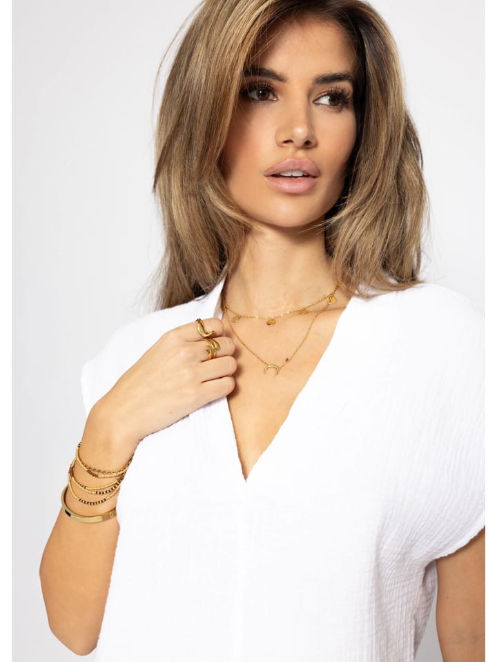 SASSYCLASSY Musselin Shirt mit V-Ausschnitt in Offwhite günstig kaufen