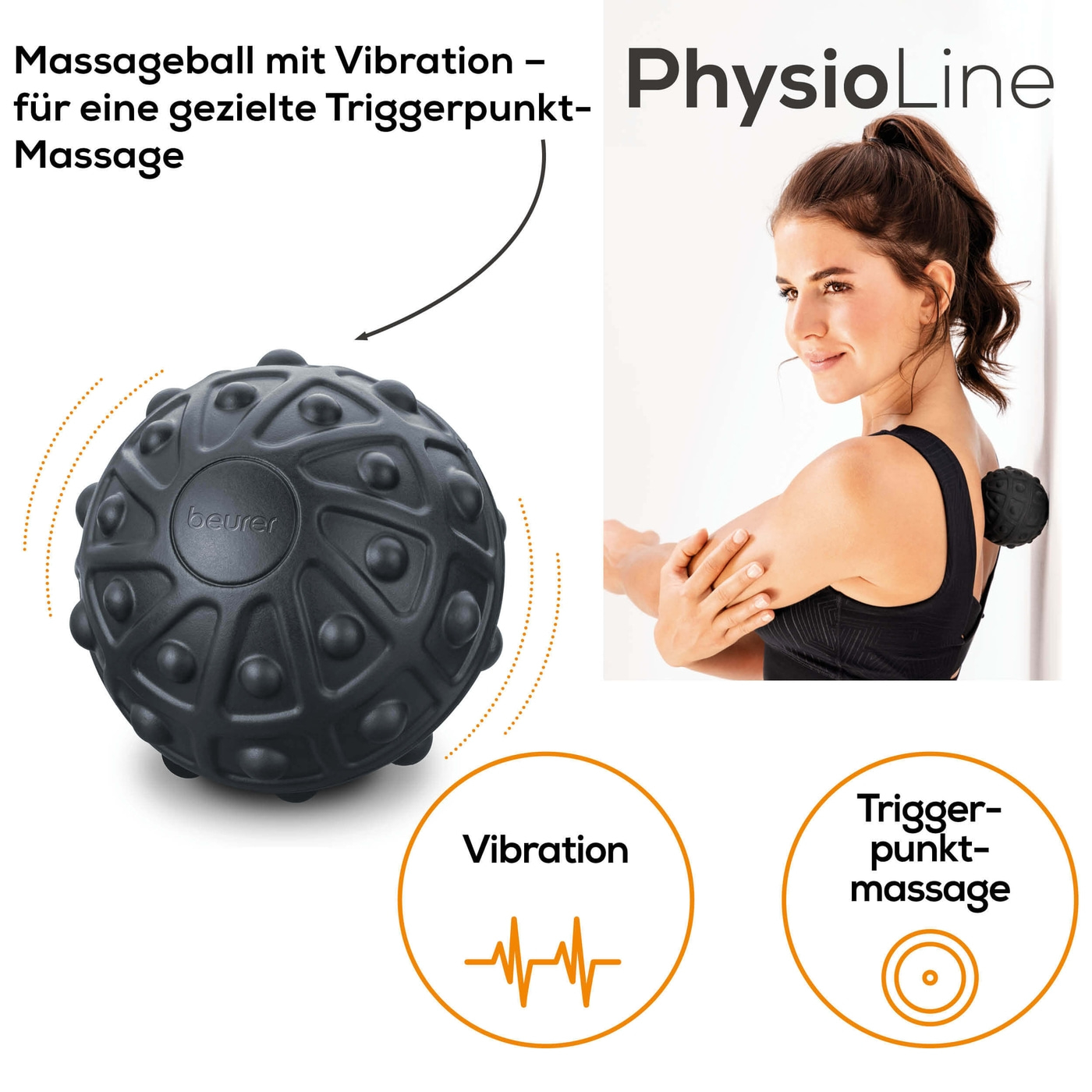 Beurer Massageball mit Vibration MG 10-Handlicher Massageball für Faszienverklebungen & verspannte Muskelpartien