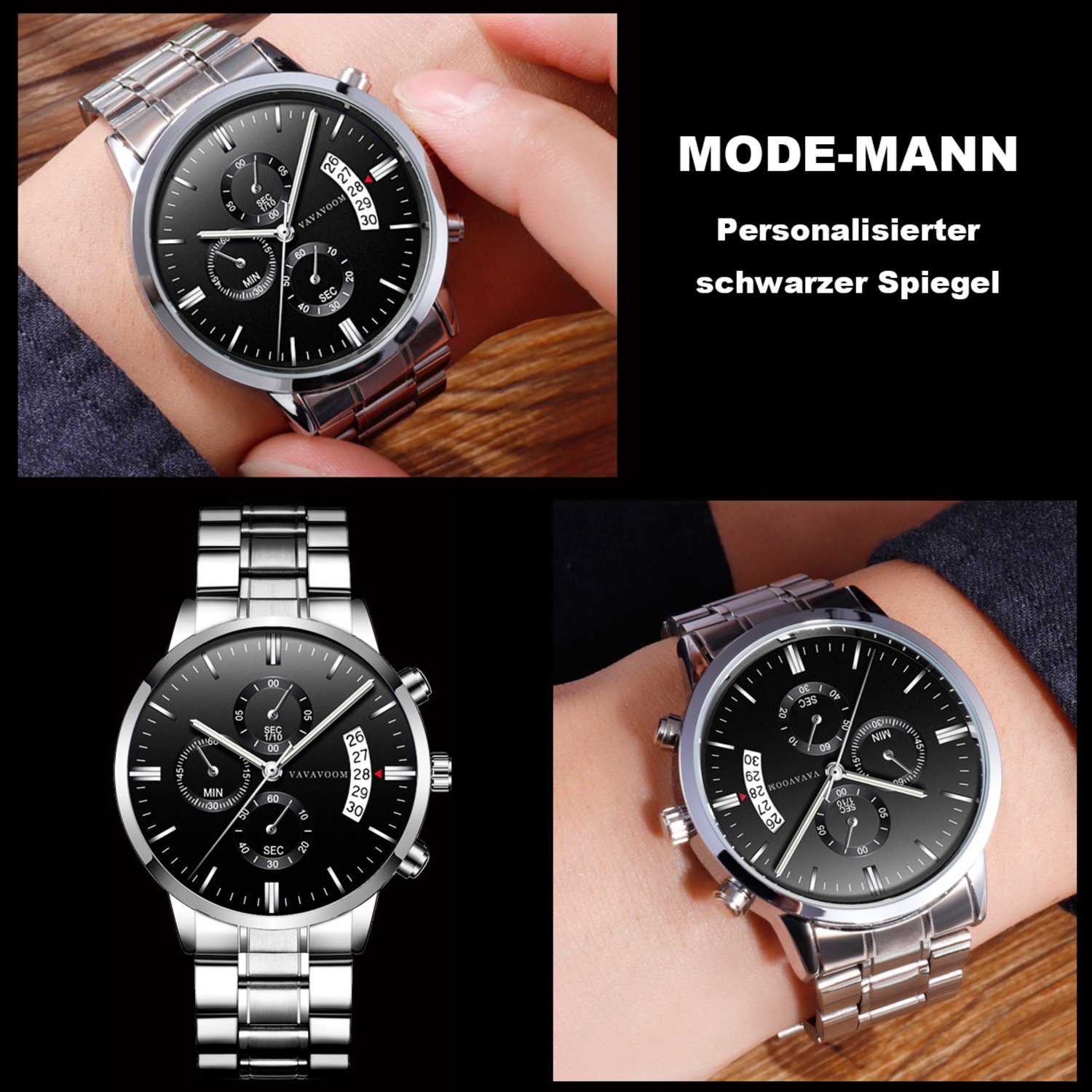 Devenirriche Quarzuhr Herrenuhren Schwarz Edelstahlarmband Quarz Uhr Männer Wasserdicht