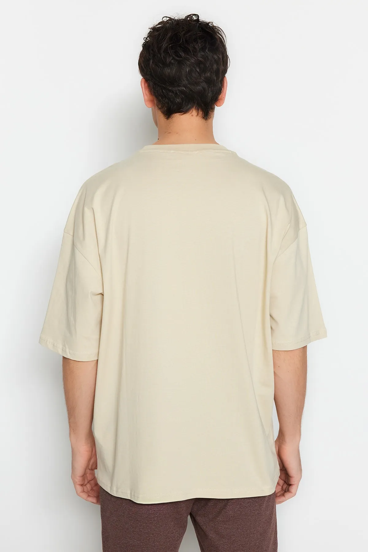 Trendyol Collection  Stone Oversize Fit Rundhals-Kurzarm-T-Shirt mit Dinosaurier-Stickerei TMNSS23TS00243